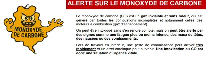 Bandeau d'alerte sur les dangers du monoxyde de carbone